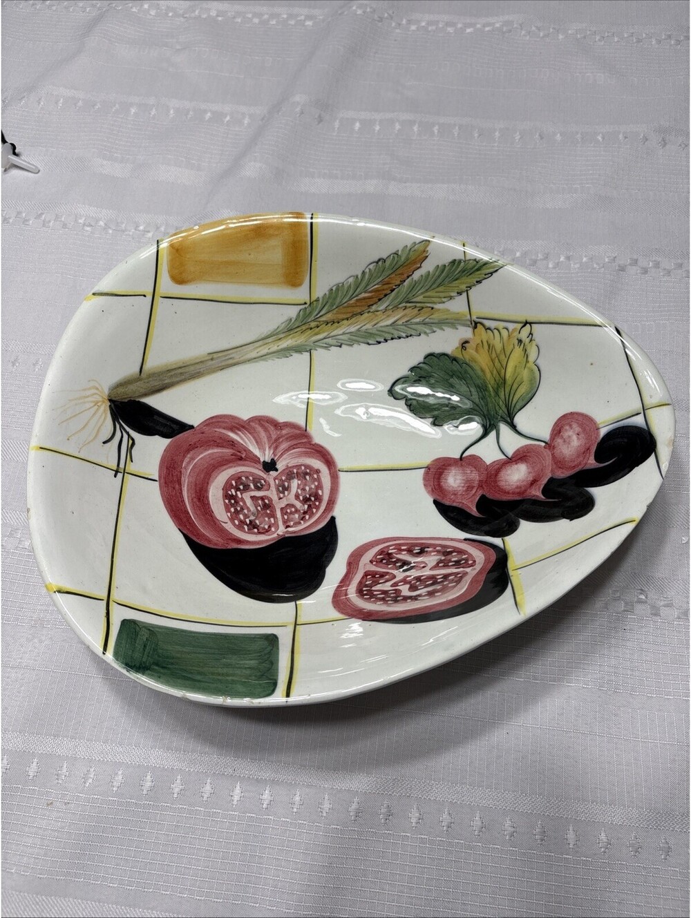 VTG ELBEE CERAMIC HAND PAINTED LEAF SHAPED SERVING BOWL  Made In ITALY